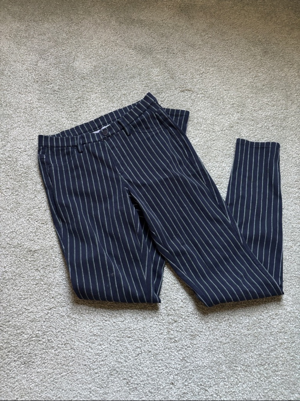 Uniqlo Navy Pinstripe Pants with Green Accents